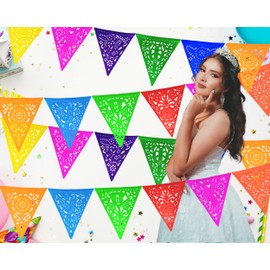 Pennant Flags on a String, Mexican Party Decorations, Large Mexican Banners for Fiesta Party Multicolor 5 Pack