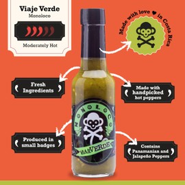 Chile Monoloco Viaje Verde Hot Sauce (jalapeno pepper and scotch bonnet pepper) Mild Hot Sauce (pack of 1) 5 oz glass bottle.