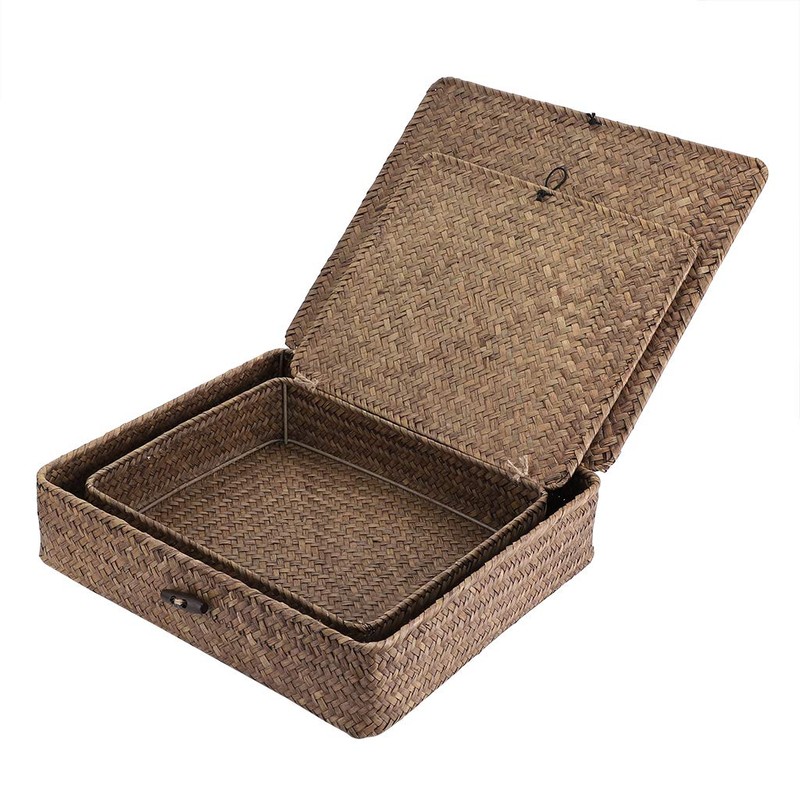 Sumnacon Set of 2 Seagrass Storage Basket Handmade Weave Hamper