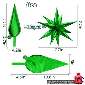 Moukiween 50 Pcs Explosion Star Foil Balloons-12 Point Star Balloons, 3D Star burst Cone Mylar Balloons for Party Supplies Christmas Birthday Wedding Baby Shower Photo Booth Green