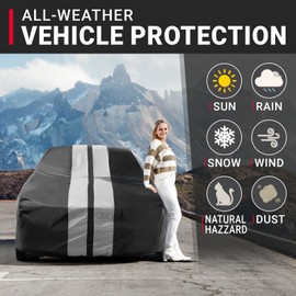 iCarCover Custom Car Cover for Dodge Swinger (1969-1974) Waterproof All Weather Rain Snow UV Sun Protector Full Exterior Indoor Outdoor Car Cover (Stripe - Black/Gray)
