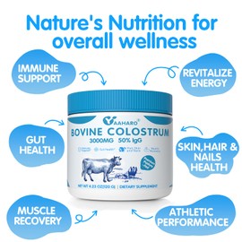 YAAHARO YAAHARO Bovine Colostrum Powder 2500mg, Collagen peptides 500mg, 50% IgG Bovine Colostrum for Humans, Gut Health, Immune Support, Hair & Nail Growth 4.23OZ