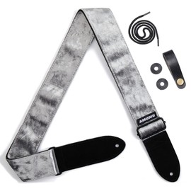 Amumu Crushed Velvet Guitar Strap Silver Flocking for Bass, Electric & Acoustic Guitar Accessories