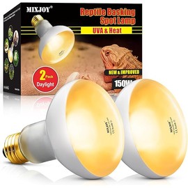 MIXJOY 150W Reptile Heat Lamp Bulbs, 2Pack Heat Lamp Bulbs for Reptiles Basking Bulbs UVA Daylight Basking Light Amphibians Heating Lamp Emitter for Lizard, Tortoise, Bearded Dragon Gecko, Chicken