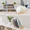 INNERNEED Bamboo Wooden Dish Rack, Vertical Plate & Lid Organizer