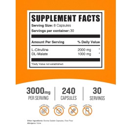 BulkSupplements L Citrulline Malate 240 Count Capsules 3000Mg Dietary Supplement For Performance