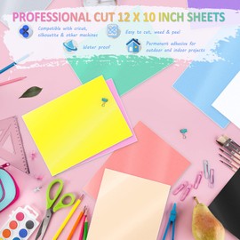 YIZHEN Permanent Adhesive Backed Vinyl Sheets Macaron Pastel Colors Set 12 Pack (12inx10in) Includes 2 Transfer Tape Sheets for Cricut, Craft Cutter, Party Decoration (Macaron)