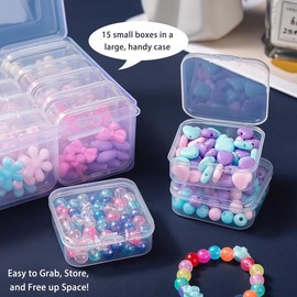 LEMIKKLE 2 PCS Organizer Box - 32 PCS Clear Bead Storage Box with Hinged Lid for Diamond Art Storage, Toys, Arts, Crafts, Beads, Small Parts