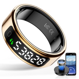 HPLSZCN Smart Rings for Men Women - Fitness Tracker Health Ring with LED Display Screen, 24/7 Health & Sleep Tracker, 5ATM Waterproof, Compatible with Android & IOS (Gold, 11)