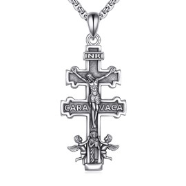 CUPENDA Caravaca Cross Necklace 925 Sterling Silver Jesus Cross Pendant Necklace Cruz de Caravaca Crucifix Jewelry for Men Women
