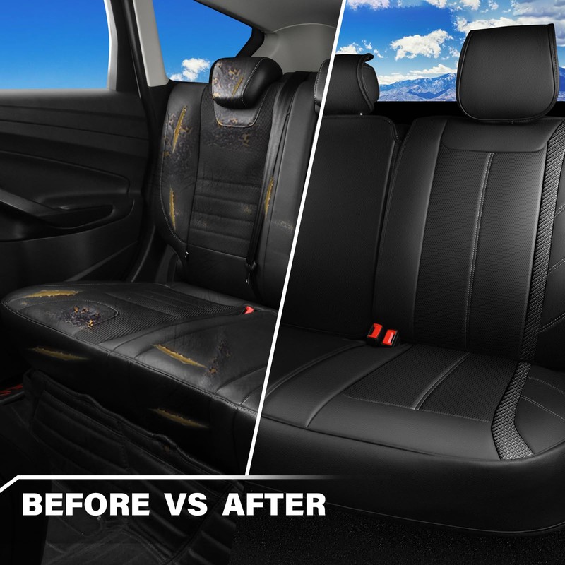 CAR PASS Luxury Faux Leather Back Rear Seat Covers, Waterproof
