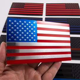 2 PCS Flag Badges 3D Embossed Stars Zinc Alloy Chrome Regular Orientation and Reverse Orientation,Patriotic Flag,for All Car, Truck or SUV (Red Blue S