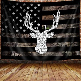 American Flag Hunting Decor Tapestry, Black and White Deer Camo Tapestry Wall Hanging for Men Bedroom, Tapestries Poster Blanket College Dorm Home Decor (40X30)