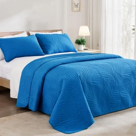 Exclusivo Mezcla California King Quilt Bedding Set, Lightweight Royal Blue Quilts Cal Oversized King Size for All Seasons, Soft Microfiber Bedspreads Coverlets with Leaf Pattern, 3 Piece