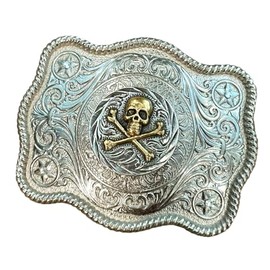 Skull and Crossbones Belt Buckle, Unique Westwen Wear Custom Biker Country Gift (WITH CORNER RHINESTONES)