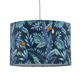 firstchoicelighting Tropical Toucan Design Velvet Easy Fit Ceiling Pendant Lightshade or Table Lamp Shade, Diameter 30cm