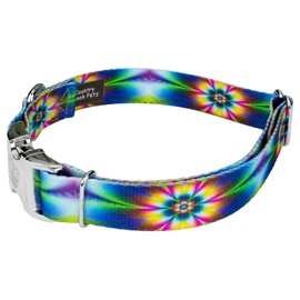 Country Brook Petz - Tie Dye Flowers Premium Dog Collar - Groovy Collection with 5 Far Out Designs (1 Inch, Large)