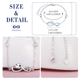 INFINIONLY Women's Bracelets, 925 Sterling Silver Bracelet, Infinity Symbol Bracelets with Elephant, Decorated with Diamonds, Heart or Stars, Silver, Inlaid Zircon, Animal Element Bracelet, Sterling