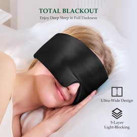 SGMSILK 100% Mulberry Silk Sleep Mask, Large Size Travel Eye Masks for Side Sleepers, Adjustable Sleeping Mask for Women and Men, 100% Blackout Eye Mask for Sleeping Black