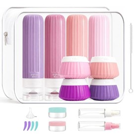 Kit de Viaje 18 Piezas Botellas de Silicona,Envases para Viaje Rellenables 30/90ml a Prueba de Fugas,Set de Botes de Viaje para Champú,Loción y Cosméticos,Accesorios de Tocador Impermeables (Estilo D)