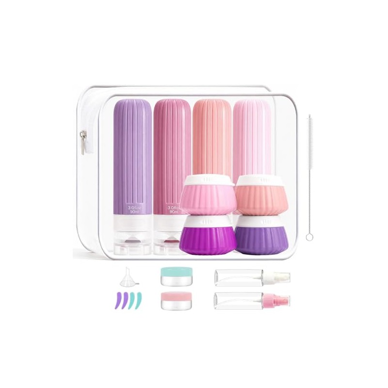 Kit de Viaje 18 Piezas Botellas de Silicona,Envases para Viaje