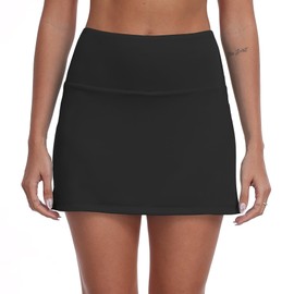 DAYOUNG Women's High Waisted Swim Skirt Tummy Control Board Shorts with Pocket Beach Bottoms with Liner Y91-Black-S