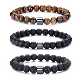 VEEDOFA Lava Stone Bracelet Bracelets for Men Adjustable Lava Rock Bracelets jewelry for Men Gifts Pulseras Para Hombres Bead Bracelet
