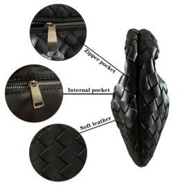 Woven Handbag for Women Knotted Top-Handle Bag Soft PU Leather Hobo Bag Fashion Ladies Evening Clutch, Black, 11inch