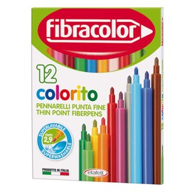 FIBRACOLOR Fibre Colour Colorito Pack of 12 Felt Tip Pens Super Washable Tip 12 Multicoloured