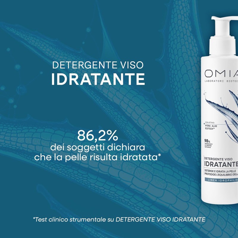 Omia Idrophilia, Detergente Viso Idratante per Pelli Normali, Rimuove Make-Up