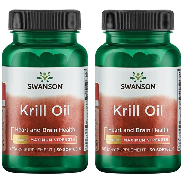 Swanson EFAs- Krill Oil - Maximum Strength - 1 g, 30 Softgels (2 Pack)