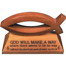 Shalom God will make a way wooden Christian fish desktop gift 6.5cm tall