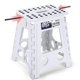 Delxo 16 Inch Folding Step Stool, White Step Stools for Kids Foldable,Portable Collapsible Step Stool with Handle, Folding Stool for Kitchen Bathroom,Bedroom,Garden