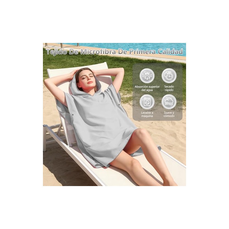 Poncho de Surf con Capucha de Microfibra, 90x 110cm Bata