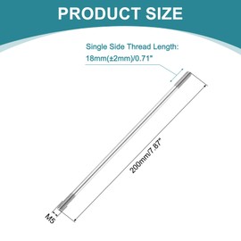 sourcing map 5pcs Double Ended Stud Screws, M5x200mm 304 Stainless Steel Dual Threaded Rod Bolts with Nuts and Flat & Lock Washers Double End Threaded Stud Screw Bolt for House Maintenance