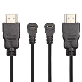CERRXIAN Micro HDMI to HDMI Cable Adapter 60CM 90 Degree Angle Micro HDMI Male to HDMI Male Connector Support 3D 4K 60Hz 1080P Ethernet Audio Return 60cm (2 pack of each down angle)