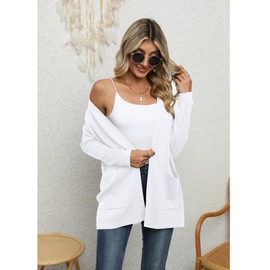 LILBETTER Women Long Sleeve Soft Basic Knit Cardigan Sweater with Pockets (White,X-Large)