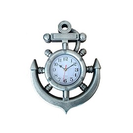 Silver Ship Wheel and Anchor Wall Clock 15" - Nautical Clock - Nautical Theme