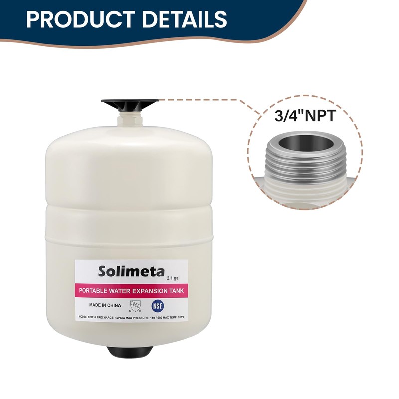 Solimeta 2.1 Gallon Potable Water Expansion Tank With Adjustable Wall