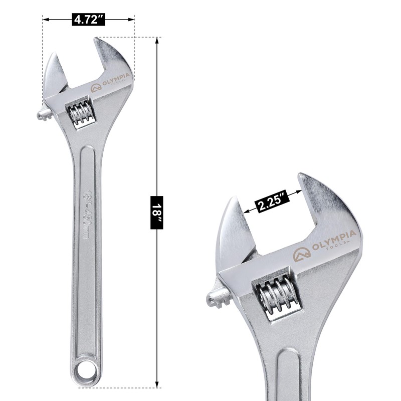Olympia Tools 18" Adjustable Wrench, Heavy Duty Drop Forged Steel,