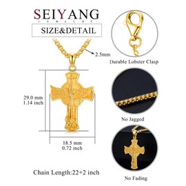 Seiyang Gold Plated Saint Michael Necklace 925 Sterling Silver Cross Archangel Michael Medal Pendant St Michael Cross Medallion Jewelry for Men Women