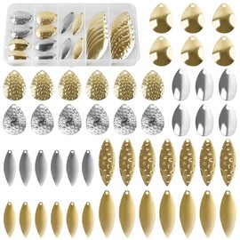 Spinner Blades for Lure Making,50pcs Easy Spin Colorado Willow Blades Kit Gold Silver Spoon Rigs Spinnerbait Blade DIY Fishing Lure Accessories for Spinner Baits Walleye Rig Making