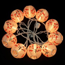 HOSY 10 Count Lantern with 11' White Wire String Lights, 12" Spacing Plug-in Lantern String Lights (Plum Blossom)