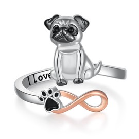 Daixiya Pug Gifts for Pug Lovers 925 Sterling Silver Adjustable Pug Ring Pug Jewelry Gifts for Women Pug Lovers