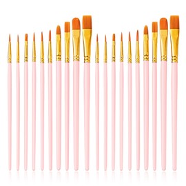 Quelcc 20 Pcs Paint Brushes, Paint Brush Set, Small Paint Brushes, Paint Brush, Acrylic Paint Brushes, Paint Brushes Art, Different Sizes, for Acrylic Oil Watercolor Gouache Face Painting(Pink)