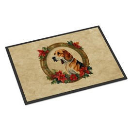 Caroline's Treasures DAC2303JMAT American Foxhound Christmas Flowers Doormat Front Door Mat Indoor Outdoor Rugs for Entryway, Non Slip Washable Low Pile, 24H X 36W
