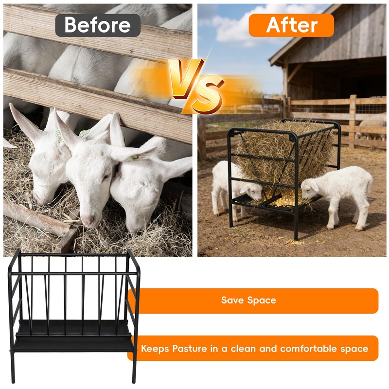 WYJREES Hay Feeder for Goat, 35 Gallon Heavy-Duty Livestock Feeder