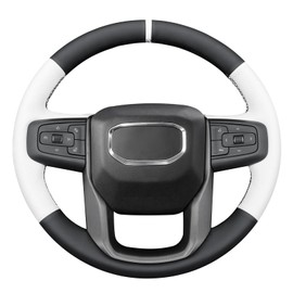 MEWANT DIY Stitched White Leather Steering Wheel Wrap Cover for GMC Sierra 1500 2019-2023 / Sierra 1500 Limited 2022 / Sierra 2500 2020-2024 / Sierra 3500 2020-2024 / Yukon (XL) 2021-2023 Accessories