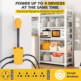 NEMA 10-50P to 4X 5-20R 5-15R Household Power Convert Adapter, ZDHQLHJ 220 to 110 Adapter with 20 Amp Circuit Breaker, 10-50 Male Plug to 5-15R 5-20R 3-Way T-Blade Household Outlet