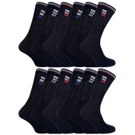 Sock Snob 12 Pairs Mens Cotton Sport Socks in White & Black Breathable Cushioned Crew Socks (6-11, Black)